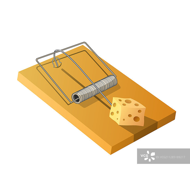 白色背景下的弹簧杆捕鼠器图片素材