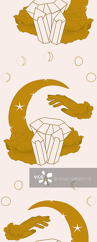 金色月亮手的竖版无缝边框图片素材