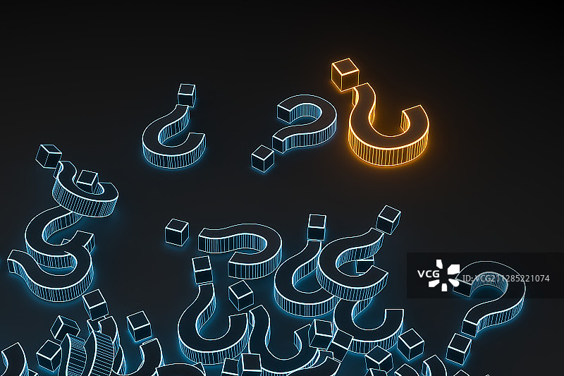 深色背景下的问号符号 3D渲染图片素材