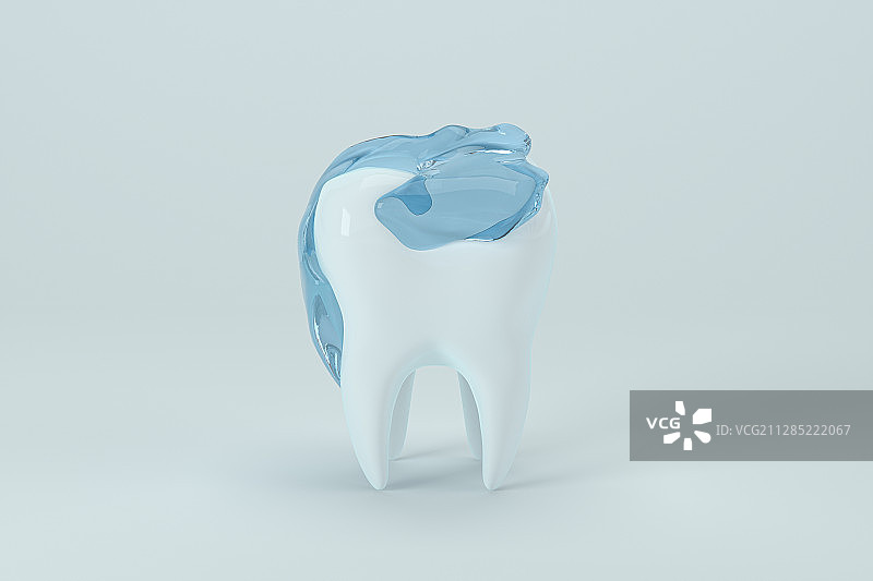 牙齿与牙齿上的清洁液体 3D渲染图片素材