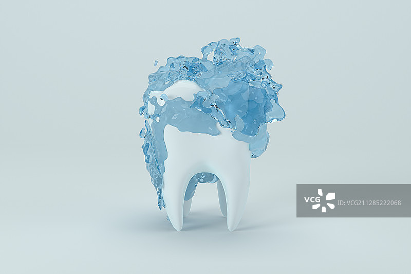 牙齿与牙齿上的清洁液体 3D渲染图片素材