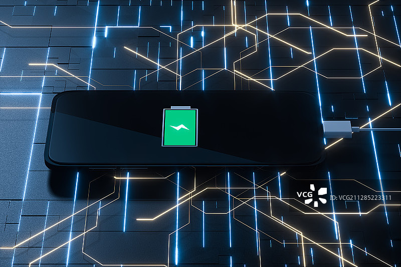 手机与发光电路背景 3D渲染图片素材