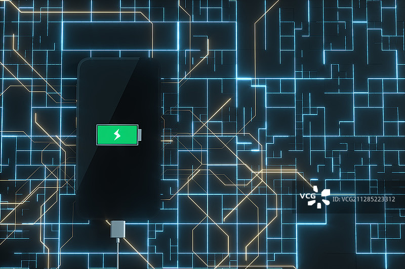 手机与发光电路背景 3D渲染图片素材