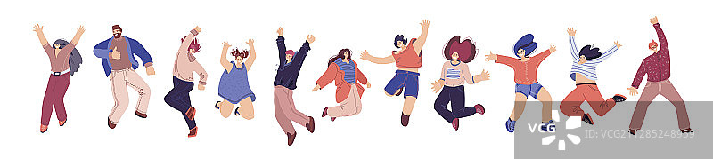 一群快乐的人在白色背景上跳跃图片素材