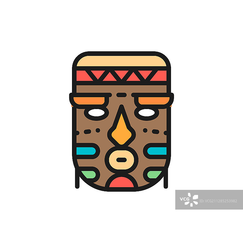 非洲民族部落面具扁平颜色线条图片素材