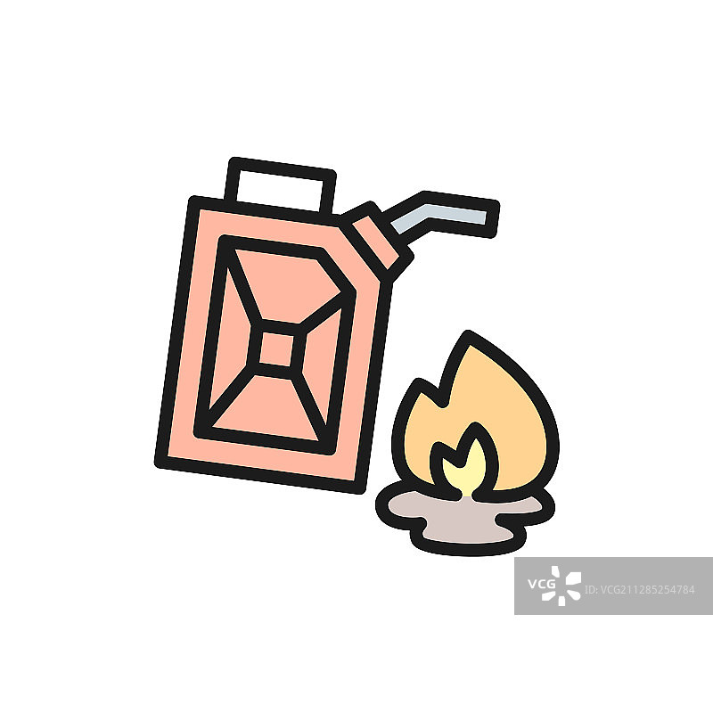 汽油罐燃料火灾扁平彩色线条图片素材