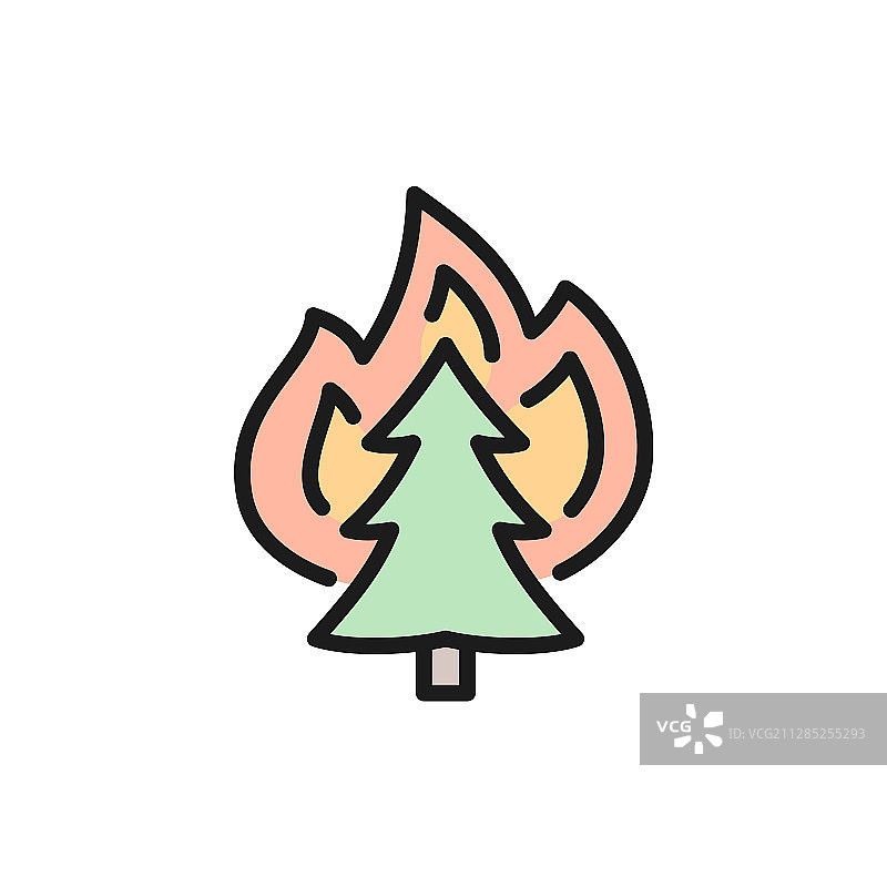 树上的火焰野火彩色线条图标图片素材