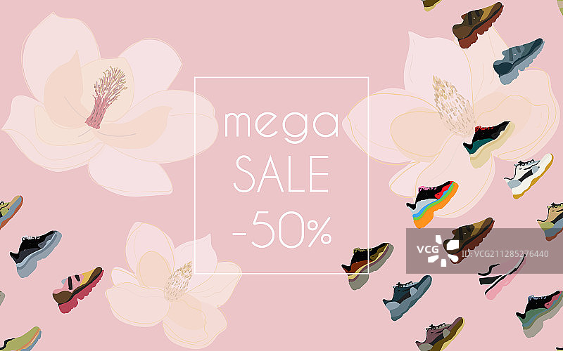 粉色背景上的现代时尚运动鞋图片素材