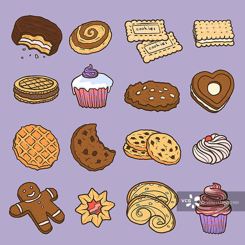 手绘风格饼干图标合集图片素材
