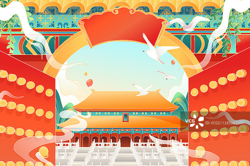 太和殿紫禁城故宫周年庆庆祝欢庆国潮中国风渐变矢量插画图片素材