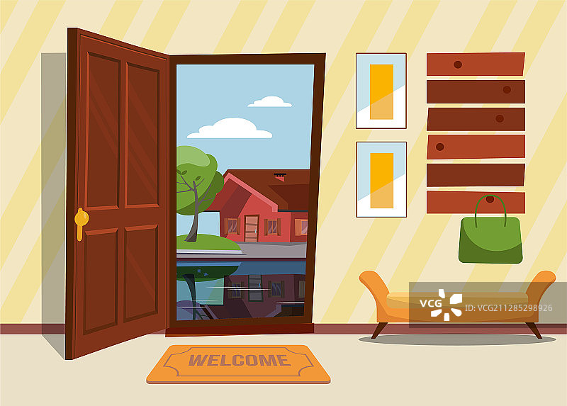 带敞开式大衣门的室内走廊图片素材