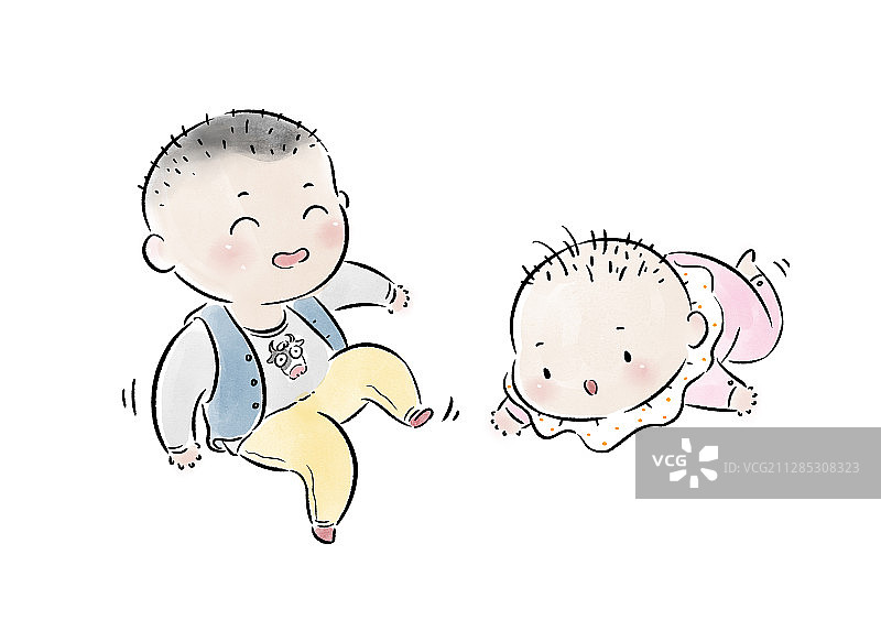 两个可爱小孩蹦蹦跳跳图片素材