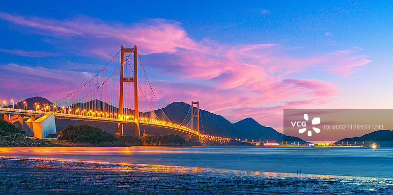 夕阳下的西堠门大桥图片素材