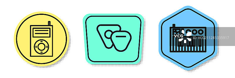 音乐MP3播放器吉他拨片乐谱线性组合图片素材