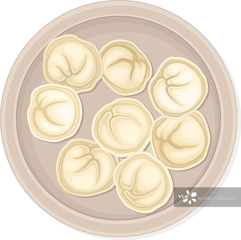 陶瓷盘装熟水饺顶视图图片素材