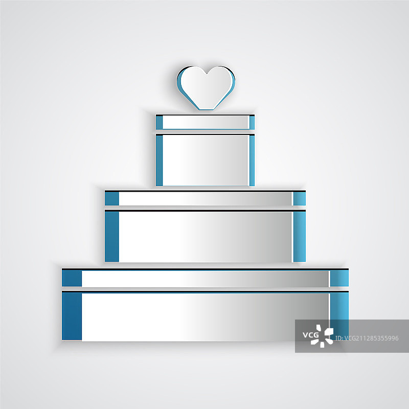 剪纸风格心形婚礼蛋糕图标图片素材