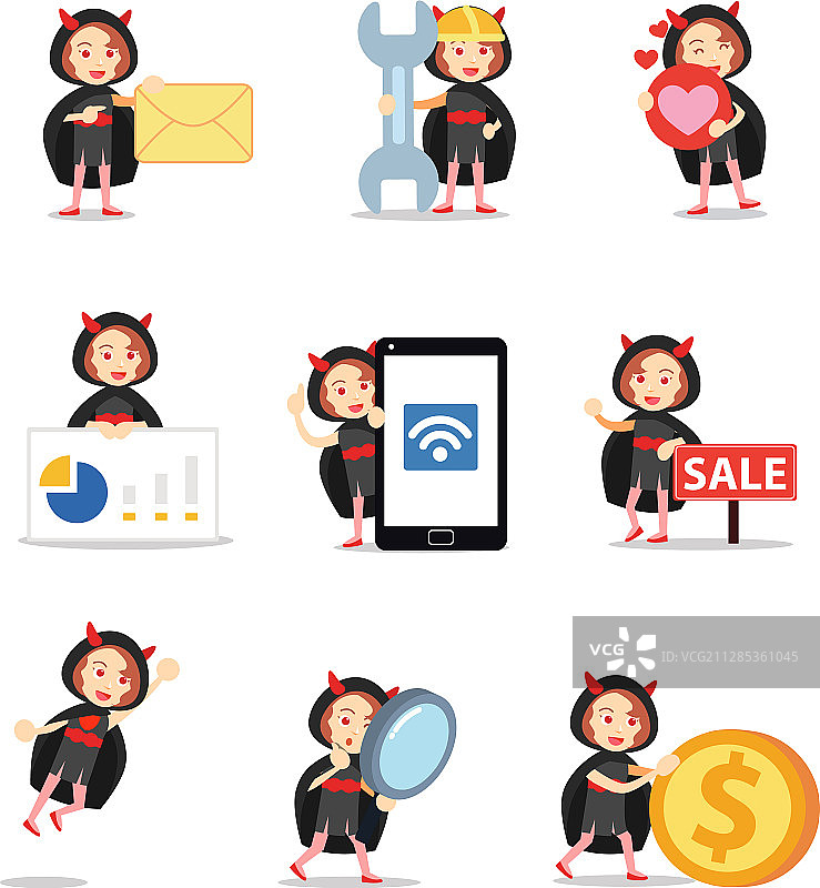 女性角色套装：长着红色眼睛的Lucifer图片素材