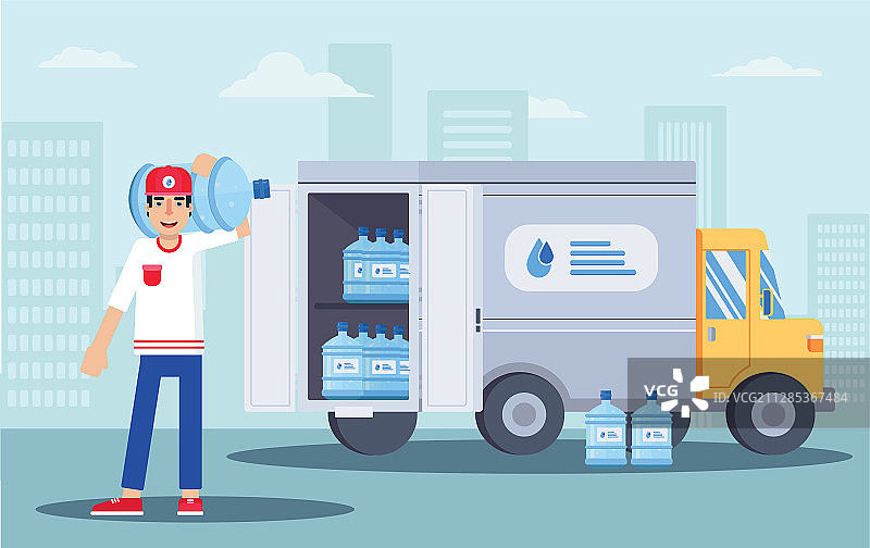 送水服务扁平设计图片素材