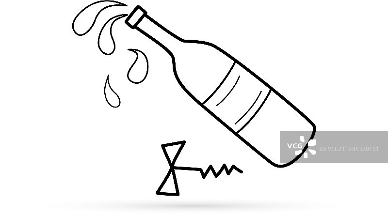 带葡萄酒瓶图标的螺旋拔塞器轮廓图图片素材