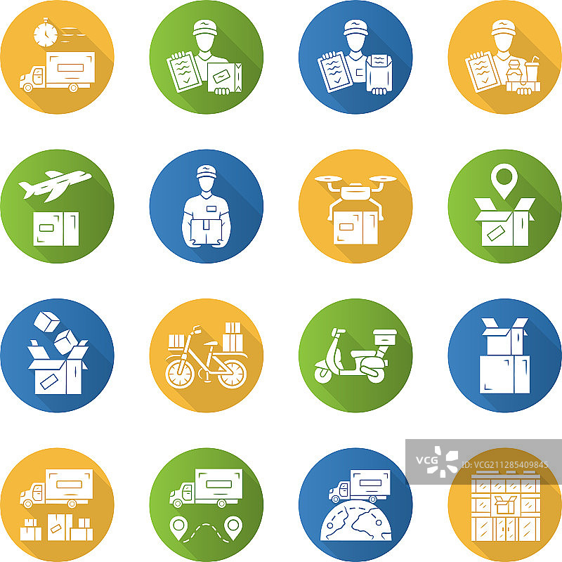 快递扁平设计长阴影字形图标集图片素材