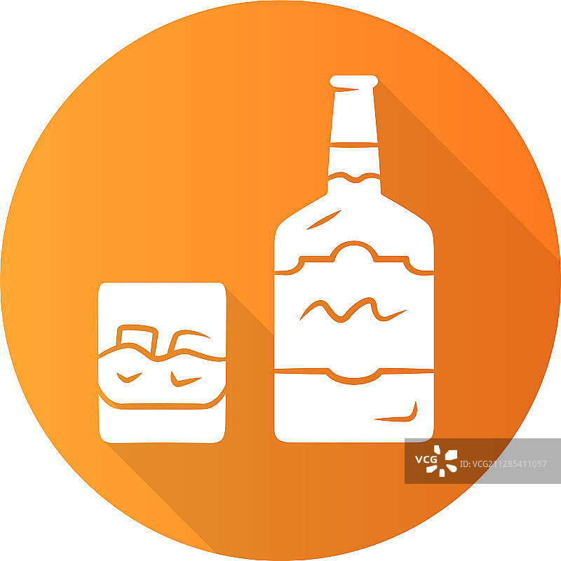 威士忌橙色扁平风格长阴影字形图标图片素材