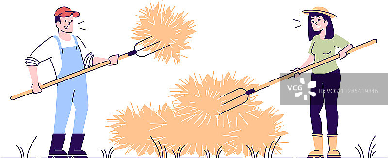 夫妇用干草叉制作干草图片素材