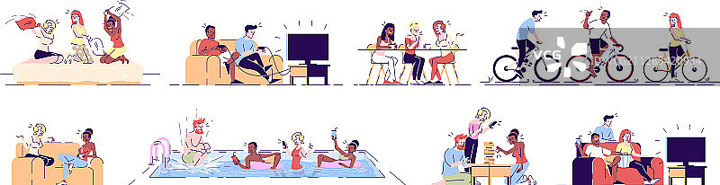 朋友们玩得开心的扁平化场景图片素材