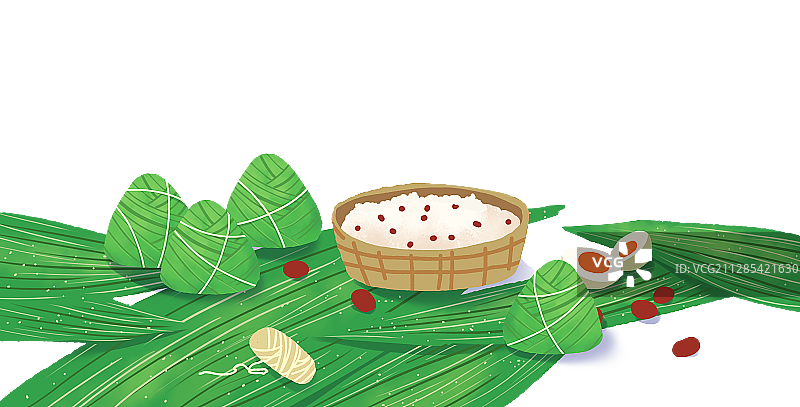 端午节小清新粽叶和粽子插画图片素材