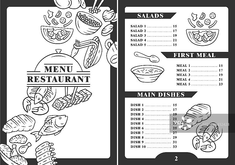 餐厅菜单封面模板鱼意面鸡肉图片素材