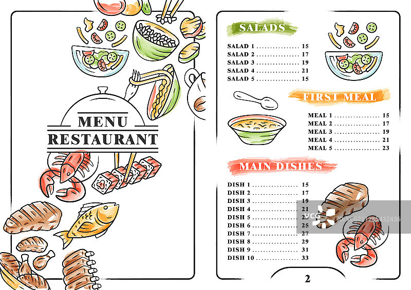 餐厅菜单彩色模板：沙拉首餐图片素材
