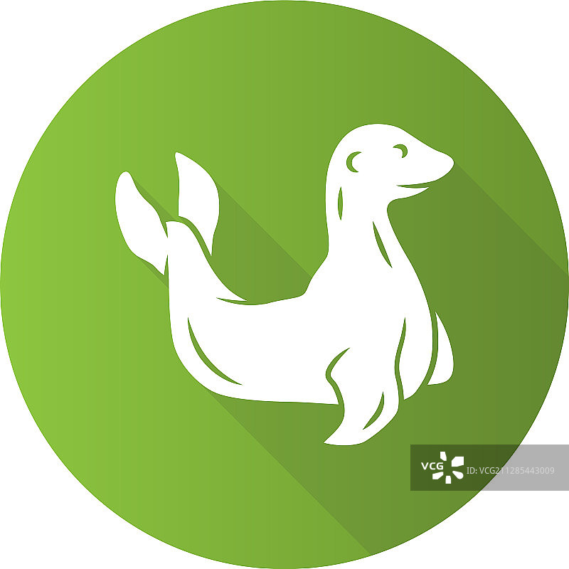 海豹绿色扁平设计长阴影标志图标图片素材