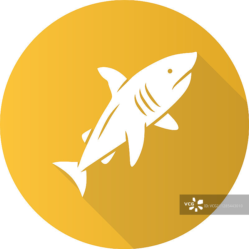 黄色扁平设计长阴影字形鲨鱼图标图片素材