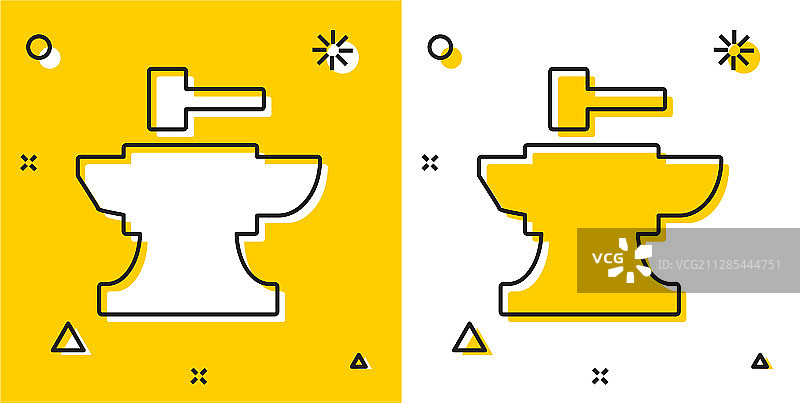 用于锻造的黑色铁砧和锤子图标图片素材