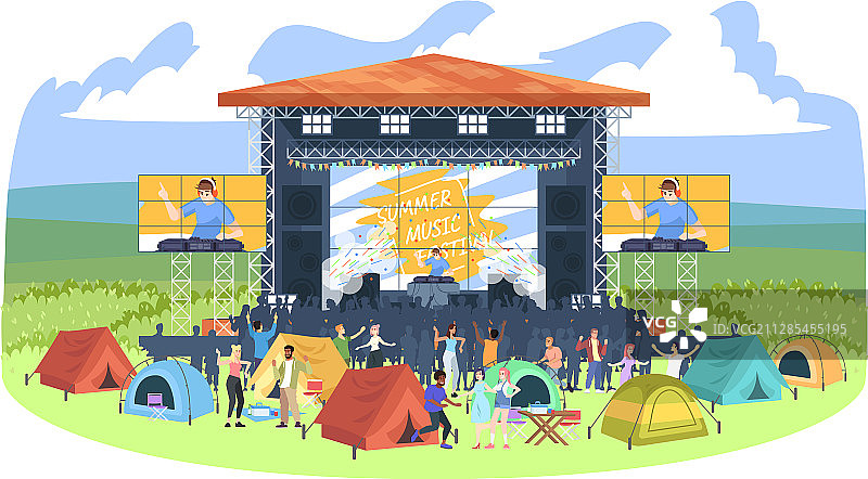 夏令营DJ节扁平人物图片素材