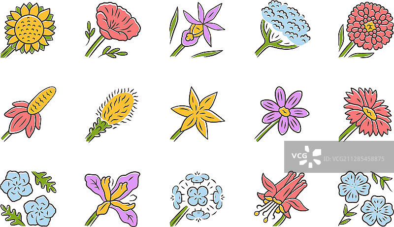 野花彩色图标春季花卉图片素材