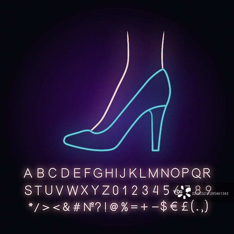 霓虹灯细高跟鞋图标，时尚女性图片素材