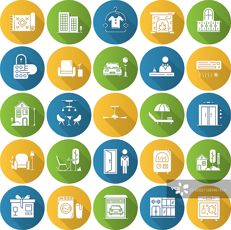 公寓设施扁平设计长阴影字形图片素材