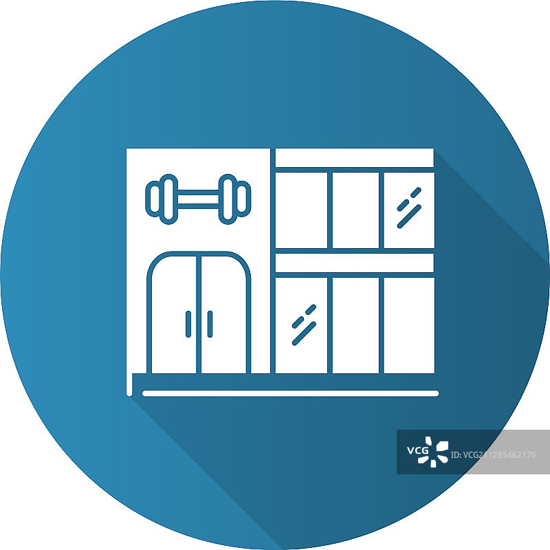 蓝色扁平设计长阴影健身房建筑图标图片素材