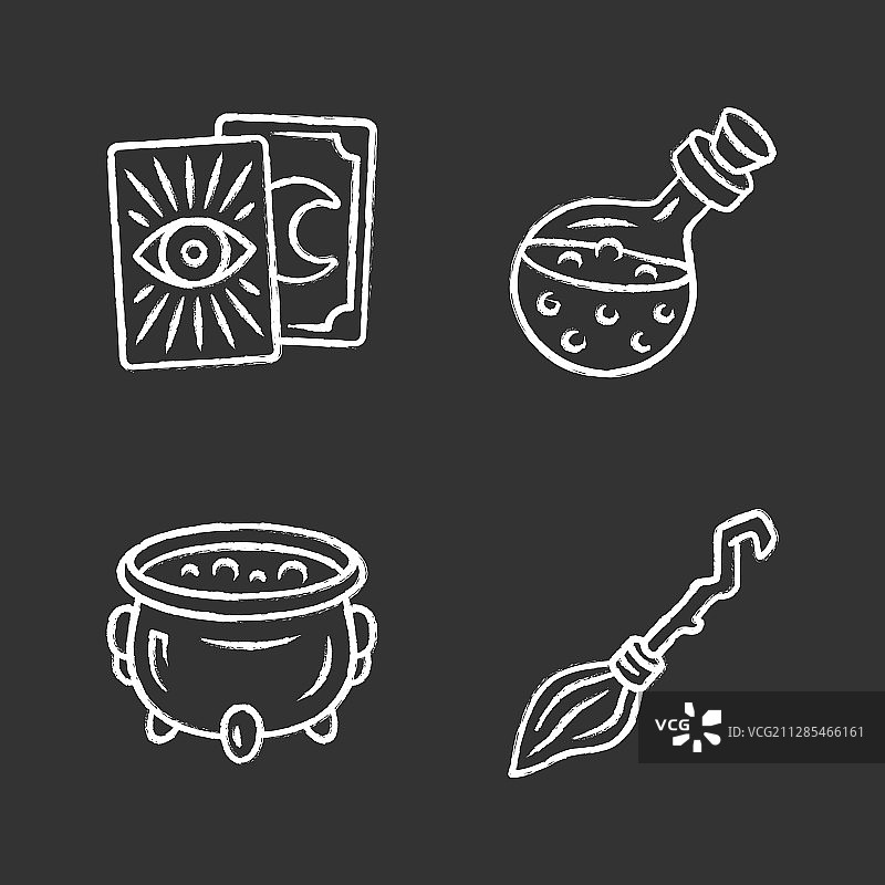 魔法粉笔图标套装塔罗牌药水巫婆图片素材