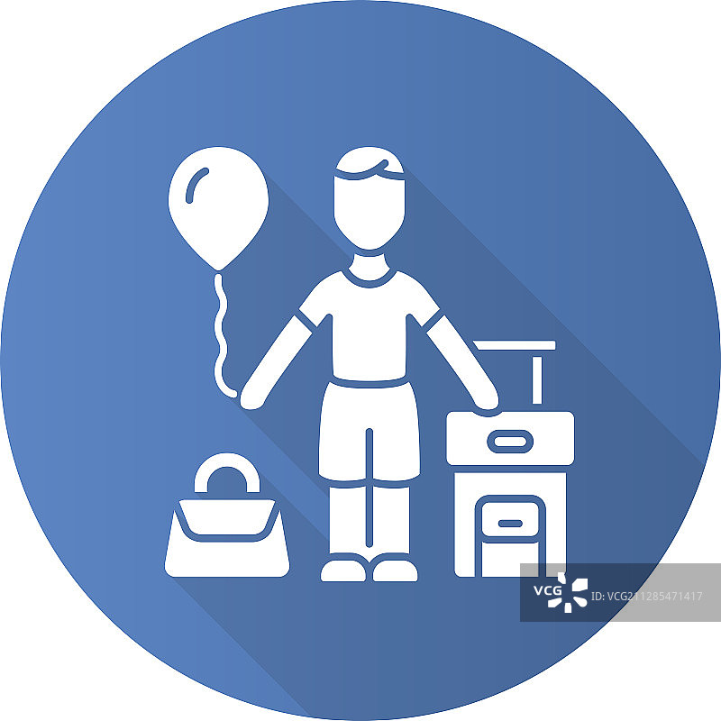 蓝色扁平化设计的移民儿童长阴影图片素材