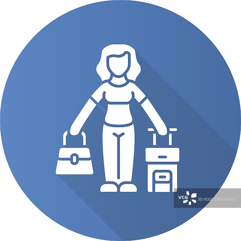 蓝色扁平设计的移民妇女长阴影图片素材