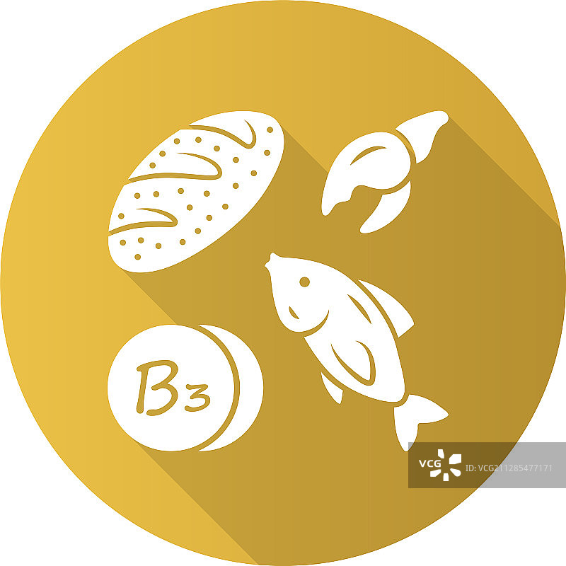 维生素B3黄色扁平风格长阴影标志图片素材
