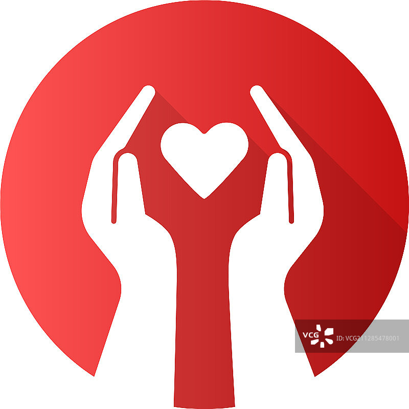 手捧爱心扁平设计长阴影标志图片素材