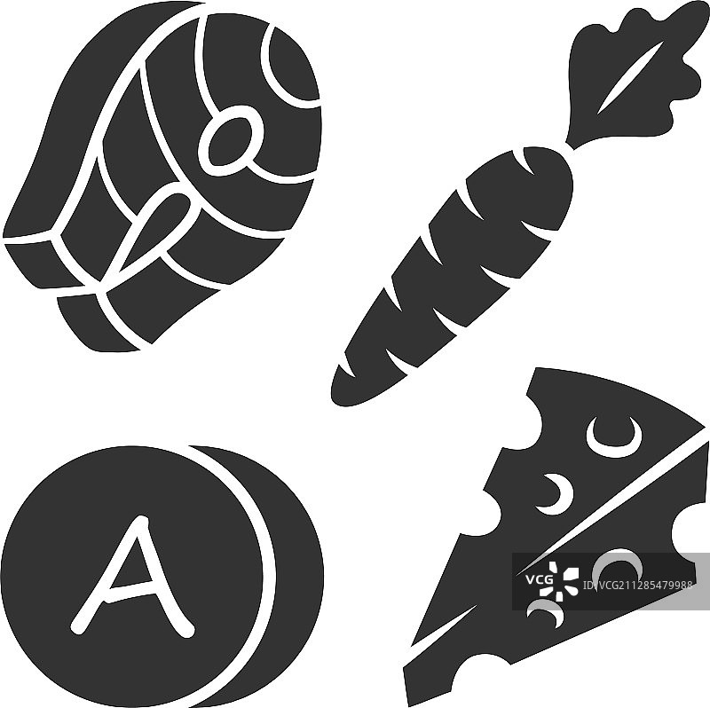 维生素A标志符号：胡萝卜、鱼和奶酪图片素材