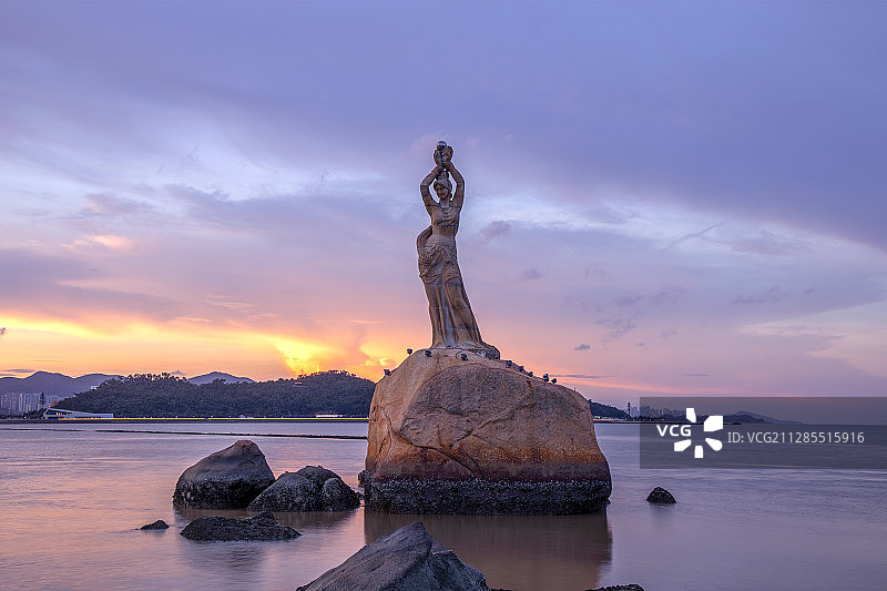 珠海渔女晚霞图片素材