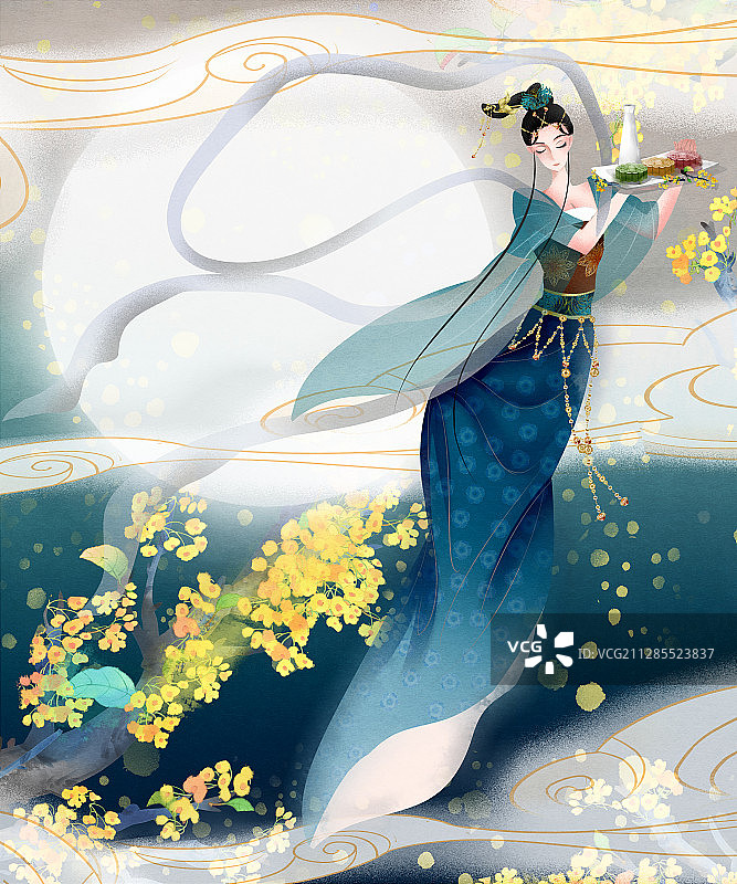 中秋节嫦娥奔月插画图片素材