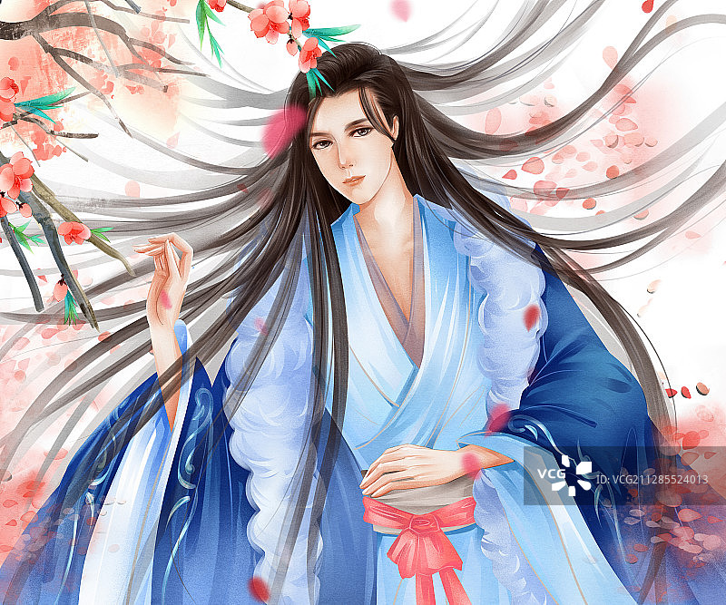 中国风水彩古风男性躺着插画图片素材