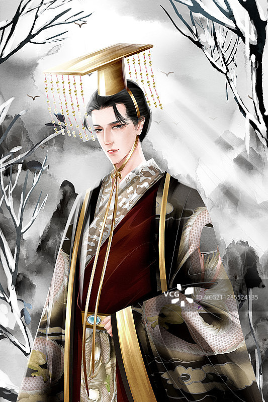 中国风古风汉朝皇帝插画图片素材