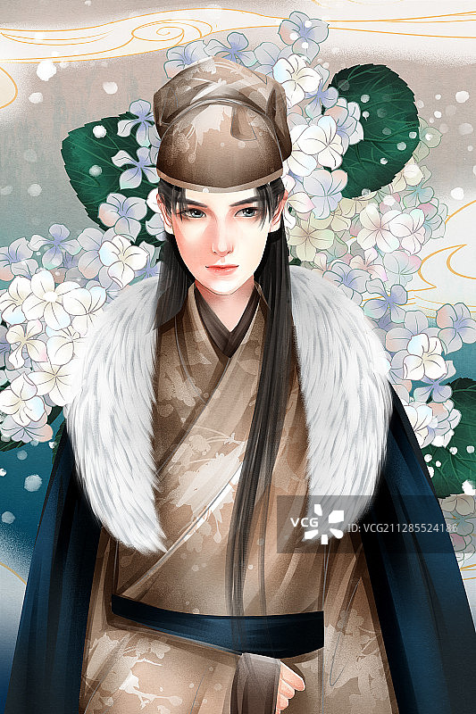 中国风水彩古风男性插画图片素材
