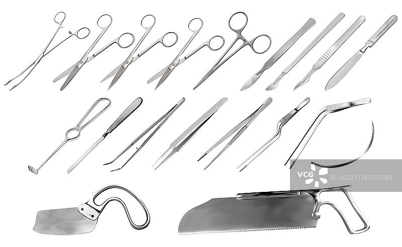 手术器械套装：镊子、手术刀图片素材